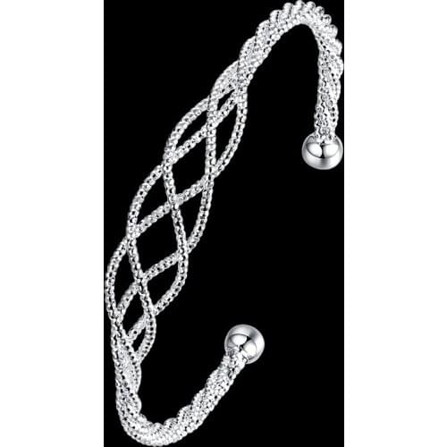 Beiliwol Bracelets & Bangles For Women Mesh Simple Line Open Bracelet Silver Color Gift Accessories Adjust Size New Fashion