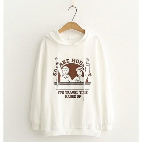 Womens Funny Cartoon Print Hoodies 2020 Autumn Hooded Sweatshirt New Arrival Female Cotton Pullover Loose Gril Tracksuit