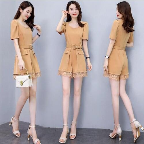 Women short Jumpsuits 2020 Summer new lady elegant lace patchwork short sleeve Rompers playsuits