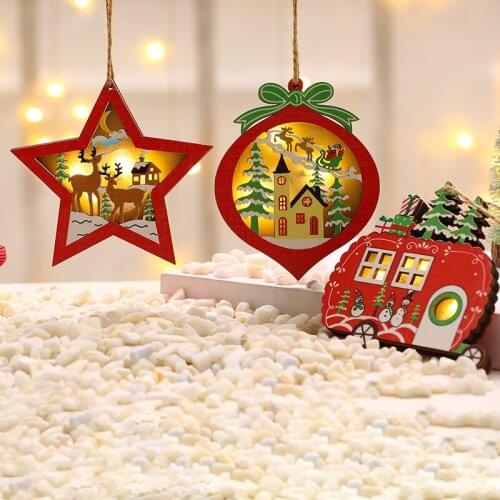 1PC Christmas Tree Decoration Accessories Santa Claus Snowman Elk Wooden Luminous Pendant Christmas Party Home Decor Kids Toys