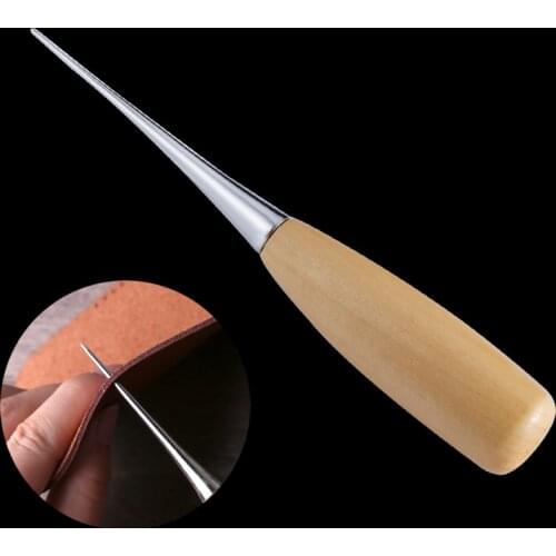 MIUSIE 1Pcs Hole Punches Professional Cloth Awl Sewing Tool Hole Punching Leather Wood Handle Steel awl Craft Stitching Leather