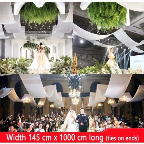 10M Long 145CM Width Ceiling Drapery Solid Ice Silk Curtain Panel Roof Canopy Decoration Draping Fabric Wedding Decoration Hotel