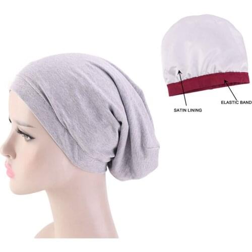 2020 Women Solid Cotton Turbante Chemo Hat Muslim Double-Side Satin Bonnet Head Scarf Hijab Femme Musulman Turbans Headwraps