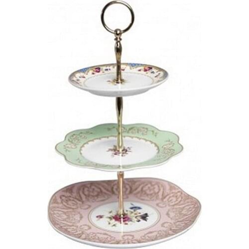 3 Tiers Cake Plate Stand Handle Alloy Round Dessert Bread Fruit Candy Pillar Metal Gold Wedding Party Accessories Fitting Holder