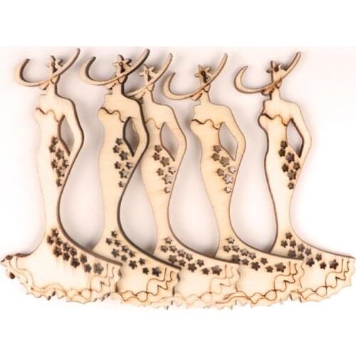 Wooden Formal Dress Pattern Garniture Handmade Slices Crafts Home Decoration Accessories Scrapbooks Painting DIY 80mm 5pcs