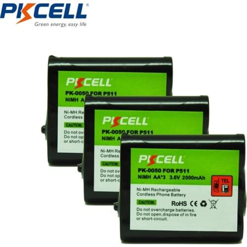 3pcs PKCELL Cordless Phone Battery 3.6V 2000mAh NiMh for Panasonic P-P511 HHR-P402 ER-P511 CPB-487