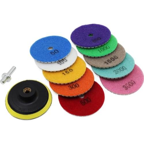 Diamond Polishing Pads 3 inch Wet/Dry Polishing Kit 10pcs Grit Pads Plus a Backer Pad for Granite Concrete Marble Polishing