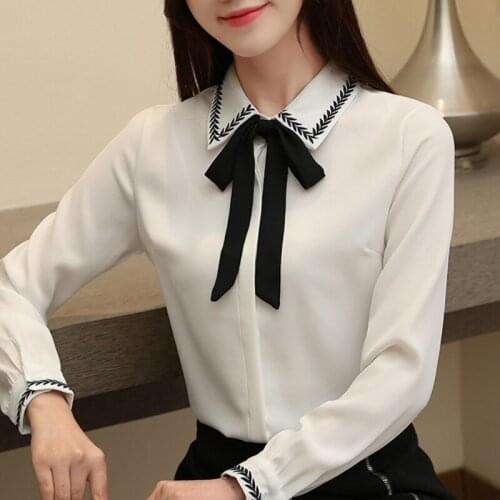 Blouses Woman 2021 Turn Down Collar Office Ladies Tops White Blouse Long Sleeve Chiffon Blouse Womens Tops And Blouses C274