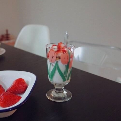 Goblet Water Cup Tulip Daisy Vintage Juice Coffee Cup Footed Glasses Short Wine Cup Gold Edge Drinking Glassware