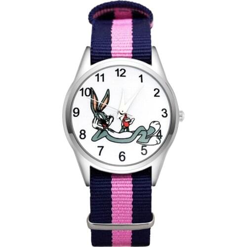 Cartoon pretty rabbit style Watches Womens Girls Students Boys Children Nylon Strap Quartz Wrist Watch JC94