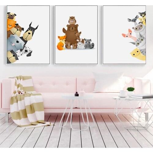 Home Decoration Nordic Style Canvas Hd Painting Cartoon Cats Dogs Pictures Wall Art Prints Simple Modular Poster For Living Room