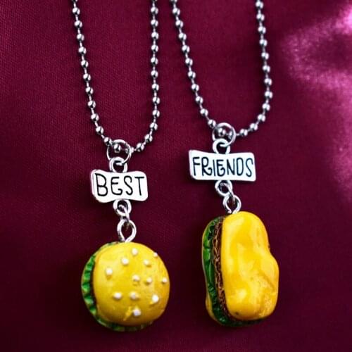 Children Best Friend Necklace Simulation Hamburger Pendant Friendship Food BFF 2 Necklace Jewelry Gifts For Kids 2PCS/Set