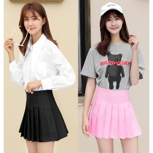 Women Girls High Waisted Pleated Skater A-Line Mini Skirt with Lining Safety Shorts Simple Solid Color Tennis School Uniform Kaw