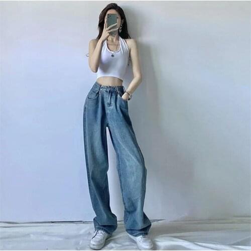 Jeans Women Blue Casual Female Cotton New Oversize Harajuku High Street Womens Wide Leg Vintage Denim Mom Pants