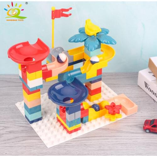 HUIQIBAO TOYS 85Pcs Marble Race Run Building Blocks Large Maze Ball Funnel Slide Track Construction Bricks children Kids toy
