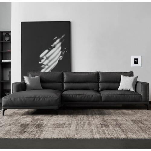 Italian minimalist leather sofa Nordic luxury corner living room large size black leather sofa head leather combination