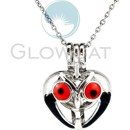 KK1131 Red Black Heart Owl Beads Cage Locket Pendant Perfume Diffuser Pearl Cage Necklace