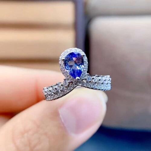 Natural Water Drop Tanzanite S925 Ring Luxurious Fine Fashion Charming Wedding Jewelry for Women Free Shipping