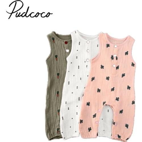 Pudcoco Cotton and linen Romper for Infant Baby Girls Boy Sleeveless Vest Romper Summer Outfits Cute Carrot Full Print Jumper