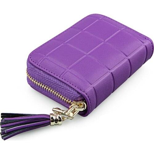 100% genuine leather high quality tassel pendant anti-magnetic RFID cow leather card set cute purse card holder wallet female