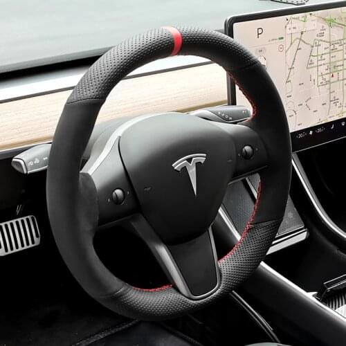 DIY leather suede special car steering wheel cover For Tesla Model 3 interior accessories