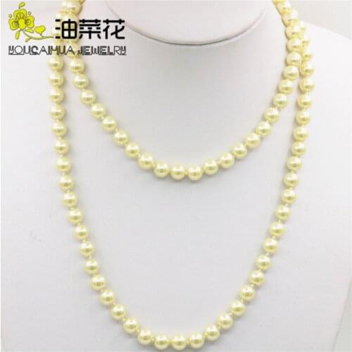 HOT Fashion 8mm Yellow Ocean Shell Pearls Necklace Beads DIY Fashion Jewelry Making Design Natural Stone 36inch Wholesale Price