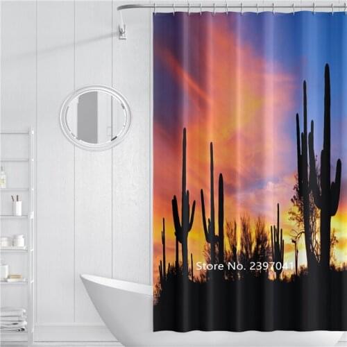 Hot Home Decoration New Plant Cactus Shower Curtain Can Be Water Shower Curtain Toilet Shower Waterproof and Mildew Proof Hook