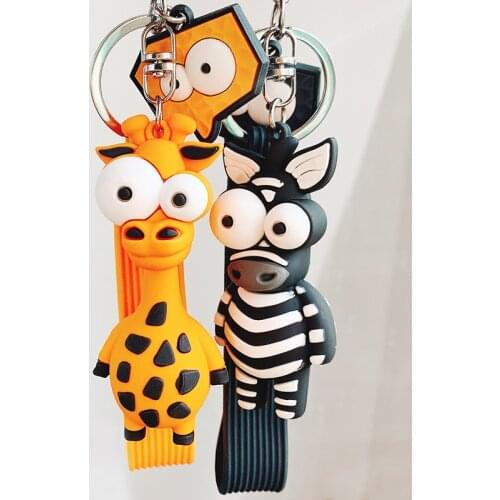 Cute Big Eyes Zebra Keychain Cartoon Eye-Catching Giraffe Keyfob Silicone Women Fashion Pendant Animal Keyring Birthday Fun Toy