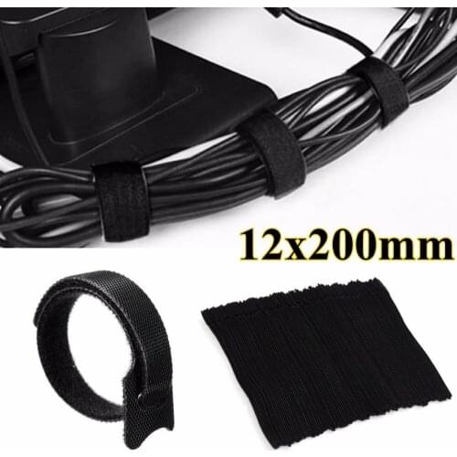 50Pcs 12 x 200mm Reusable nylon Cable Ties Hook and Loop Cable Tie with Eyelet Hole Cables organizer Hook loop sticky straps