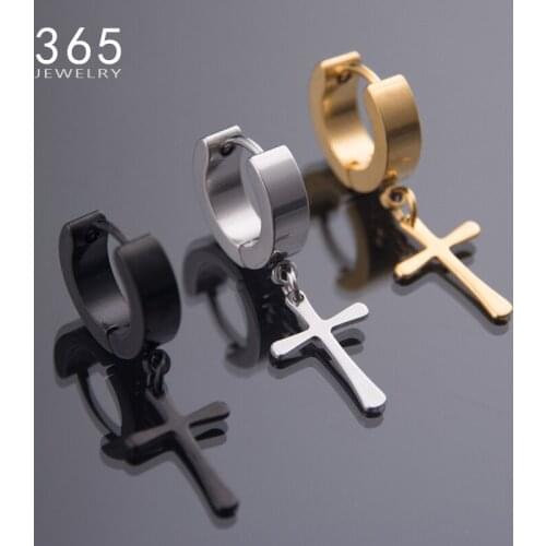 Fashion Piercing Jewelry Stainless Steel Cirle Earrings Cross Pendant Tassel Mens Hoop Earrings for Women Statement Gift