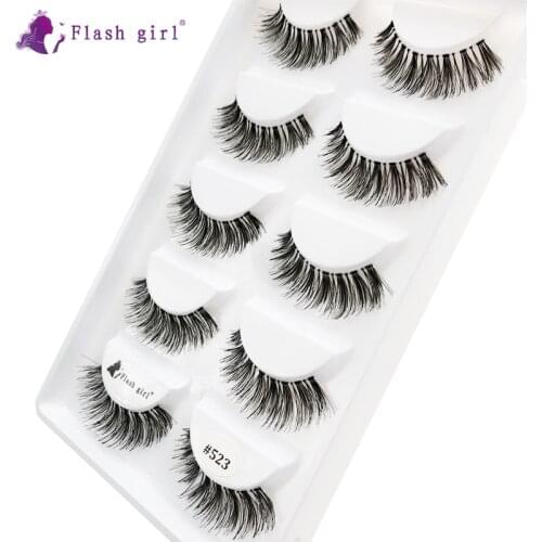 Flash girl wispy false lashes #523 100% Handmade wispy 3D Mink Lashes 5 pair/tray Private Label Eyelashes Extension