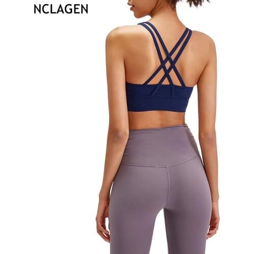 NCLAGEN Summer Cross Back Yoga Bra Sports Underwear For Women Gym Workout Running High Impact Stretchy Push-up Sexy Crop Top