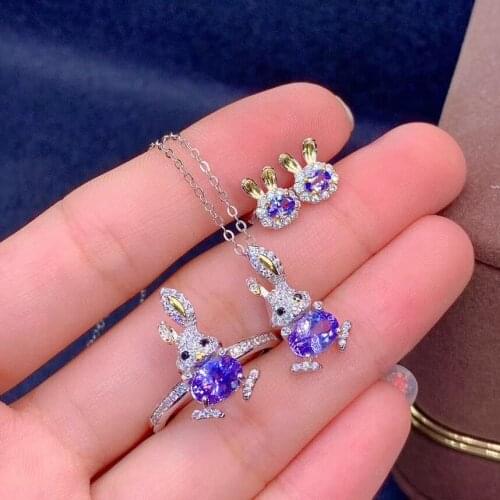 New Arrival Natural and Real Natural and Real Tanzanite Jewelry set 925 sterling silver 1pc Ring,1pc Pendant,2pcs Earring