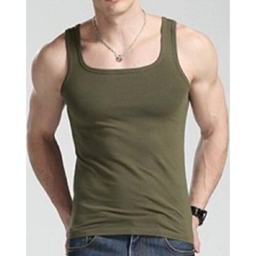New Summer Men Casual Tank Top Cotton Square Collar Solid Fitness Bodybuilding Sleeveless XXL Plus Size Men Tops Clothes