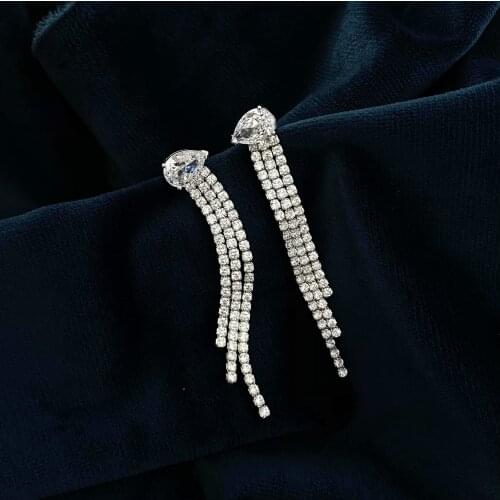 Original 925 sterling silver Tassels Dangle Earring 3ct Diamond Jewelry Party Wedding Drop Earrings for Women Bridal