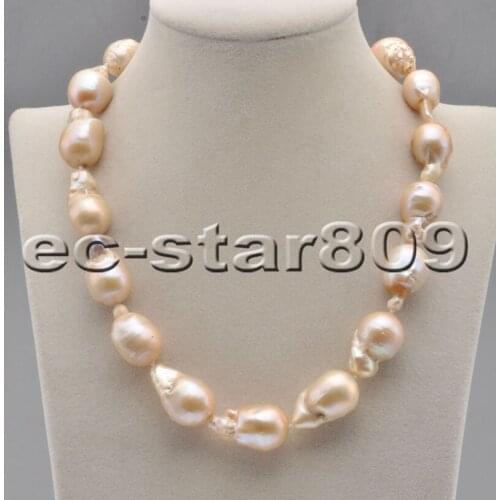 P6839 17" 25mm Pink Teardrop Baroque Keshi Reborn Pearl Choker Necklace CZ