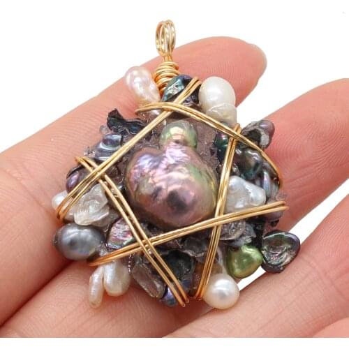 Natural Freshwater Pearl Pendant Copper Wire Winding Pearls Charms Pendant for Women Jewelry Making DIY Necklace Earring 35x50mm