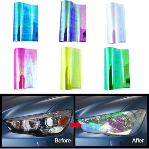 12 x 47 Inch Self-Adhesive Car Tinted Chrome-Plated Chameleon Headlight Taillight Fog Light Vinyl Smoke Film Sticker Cover