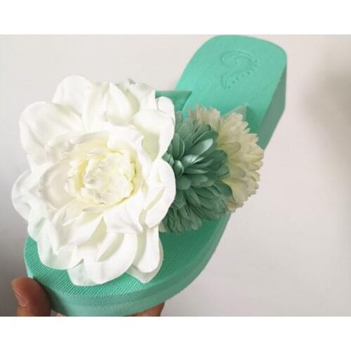 HAHAFLOWER Beach sandals slippers female summer green beautiful roses handmade beautiful big flower flip flop FREE SHIPPING