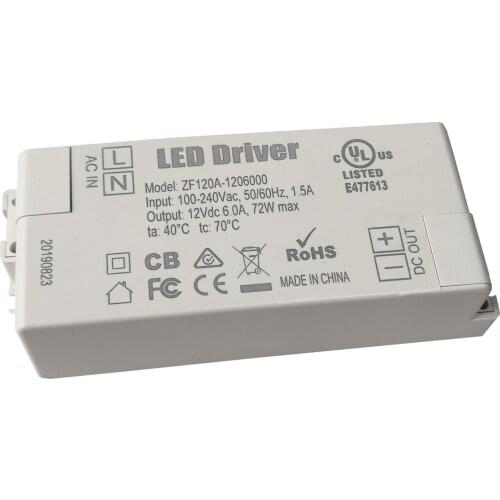 TONGLIDA ZF120A-1206000 72W AC/DC Adapter LED Driver Power Supply for LED Lamp Strip 100-240VAC 12V 6A, 2-Pack