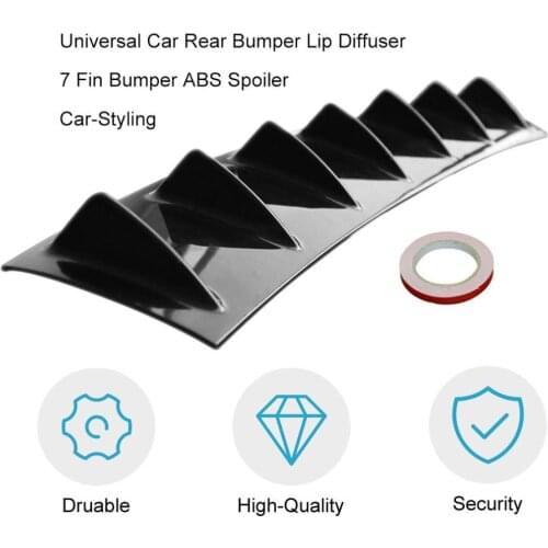 Universal Car Rear Bumper Lip Diffuser 7 Fin Shark Fin Style Car Back Bumper Spoiler Lip Splitter Car-Styling ABS Plastic Top