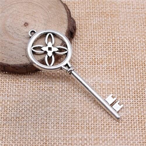 WYSIWYG 2pcs/lot Jewelry Making DIY Handmade Craft Charms 2 Colors Antique Silver Color Antique Bronze Color 68x25mm Key Pendant