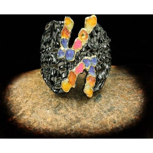 CIZEVA Jewelry Ladies Black Gold Filled Colored Epoxy Rings Unique Irregular Finger Ring Fashion JewelryChristmas Gift