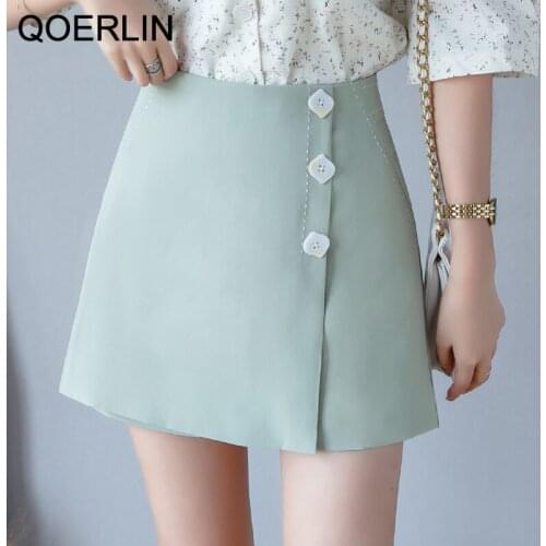 QOERLIN Shorts Skirt Women 2021 Summer New Korean A-Line Shorts Skirt High Waist Back Zipper Black Mini Chiffon Short Skirt Girl