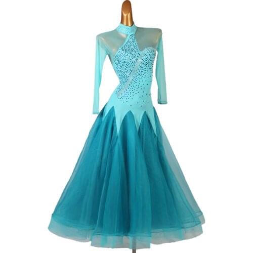 Women Ballroom Dance Dress Modern Waltz Standard Competition Blue Dress
