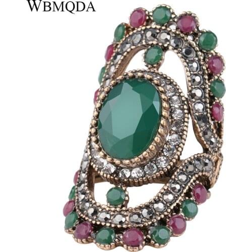 2018 Big Bohemian Rings For Women Vintage Colorful Resin Crystal Ring Party Accessories Turkish Jewelry Drop Shipping