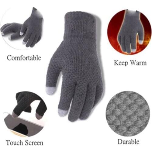 Winter Touch Screen Gloves Women Men Warm Stretch Knit Mittens Imitation Wool Full Finger Guantes Female Crochet Luvas Thicken