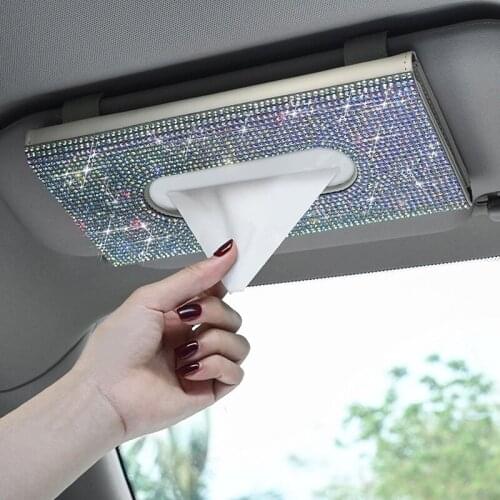 1 PC Car Tissue Box Towel Sets Holder Leather Imitation Diamond 9 Styles For Sun Visor Type Girl Woman Auto Storage Decoration