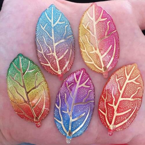 10pcs Mix Resin Bling Colorful Crystal Leaf Flat Back Rhinestone Applique DIY Wedding 1 Hole Sew on Ornament Craft Buttons F655