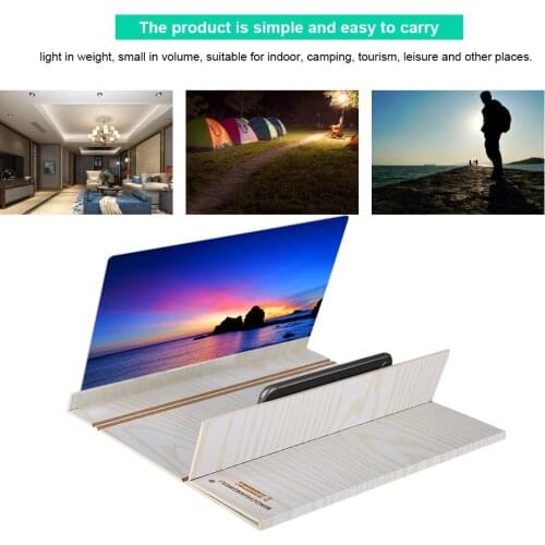 12"Mobile Phone Screen Magnifier 3D HD Video Amplifier Smartphone Stand Foldable Mobile Phone Screen Magnifier(White Wood Grain)